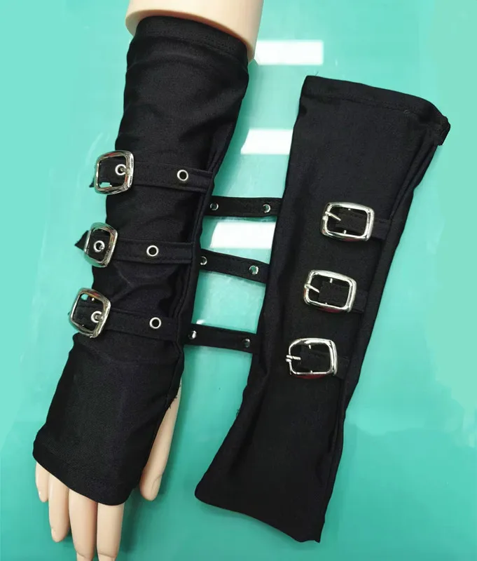 2024 Fashion Personality Buckle Straps Punk Style Women Spandex Fingerless Gloves Lolita Cosplay Stage Performances Street Dance