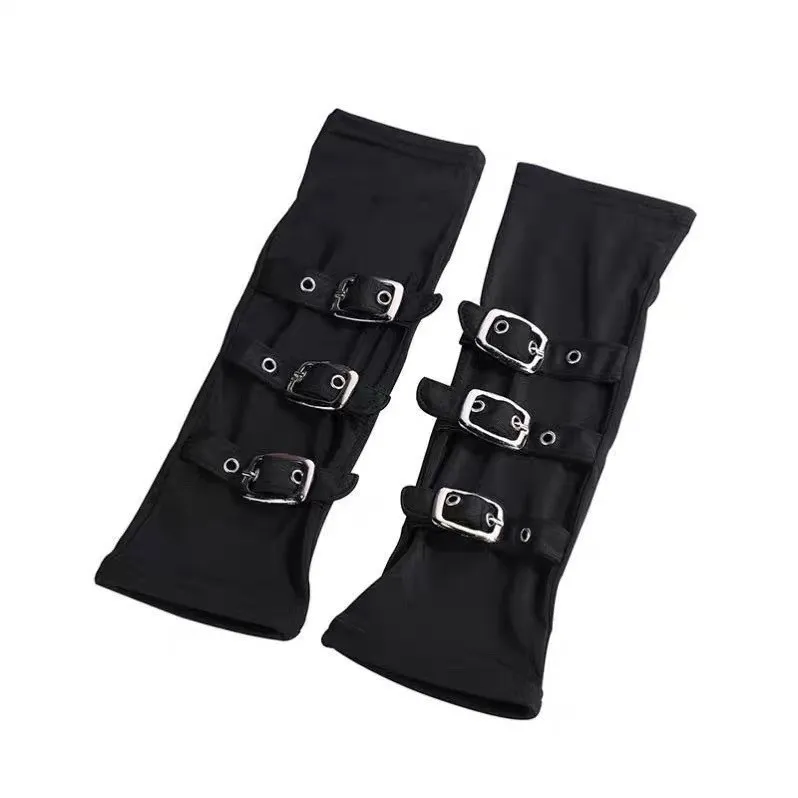 2024 Fashion Personality Buckle Straps Punk Style Women Spandex Fingerless Gloves Lolita Cosplay Stage Performances Street Dance