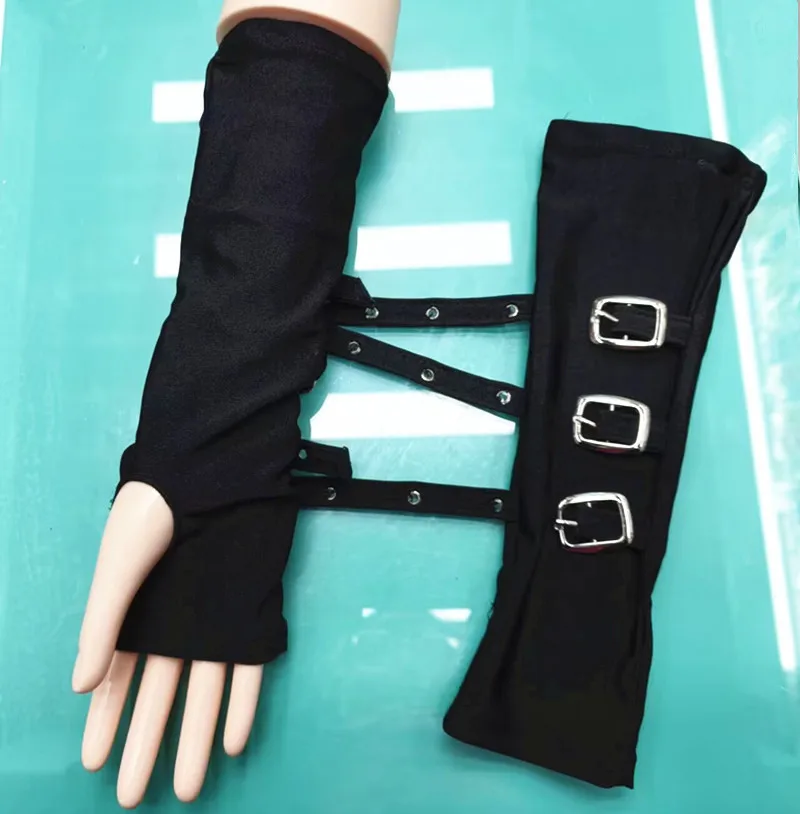 2024 Fashion Personality Buckle Straps Punk Style Women Spandex Fingerless Gloves Lolita Cosplay Stage Performances Street Dance