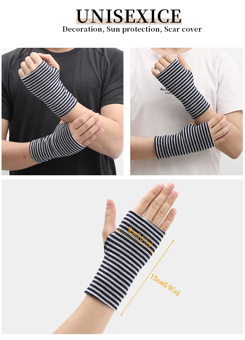 Short Fingers Striped Half Finger Gloves Unisex Sun Protection Pure Drive and Ride Fingerless Style Warm Fashionable Gloves