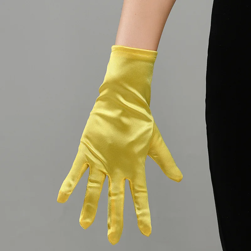 Women Wedding Brides Satin Short Gloves Opera Banquet Stage Performances Multicolored Elegant Temperament Princess