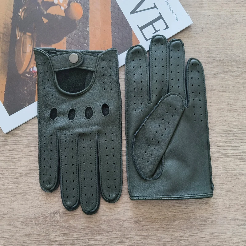 New Men's Leather Gloves Thin Lineless Hollow Breathable Outdoor Sunscreen Riding and Driving Sheepskin Gloves