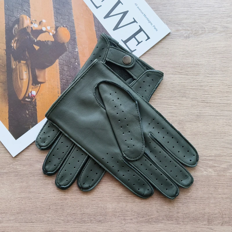 New Men's Leather Gloves Thin Lineless Hollow Breathable Outdoor Sunscreen Riding and Driving Sheepskin Gloves