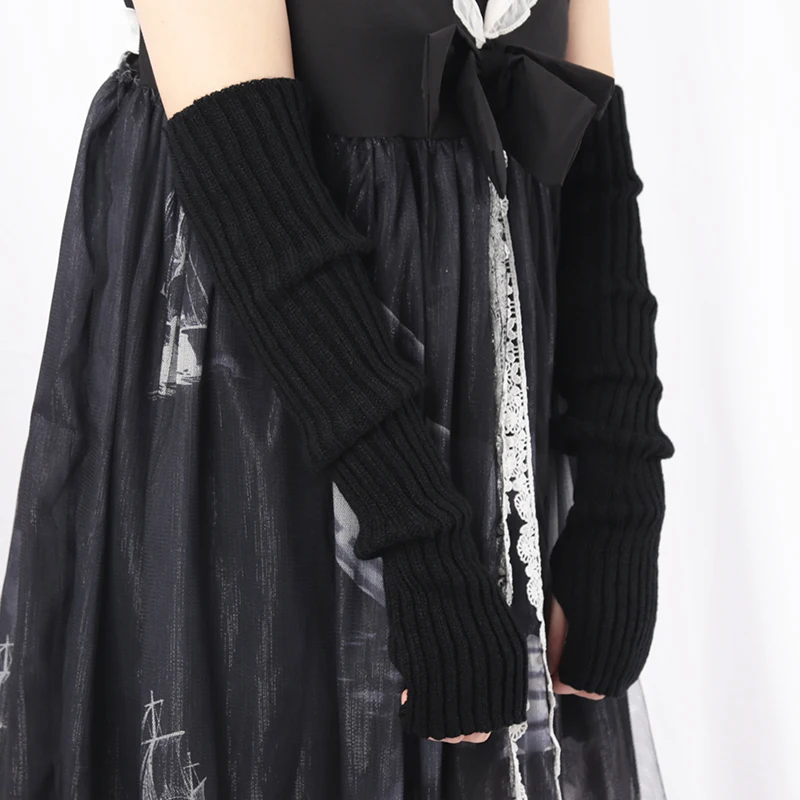 Women Long Fingerless Gloves Soft Female Glove Lolita Kawaii Mitten Winter Warmer Knitted Arm Sleeve Girls Punk Gothic Gloves