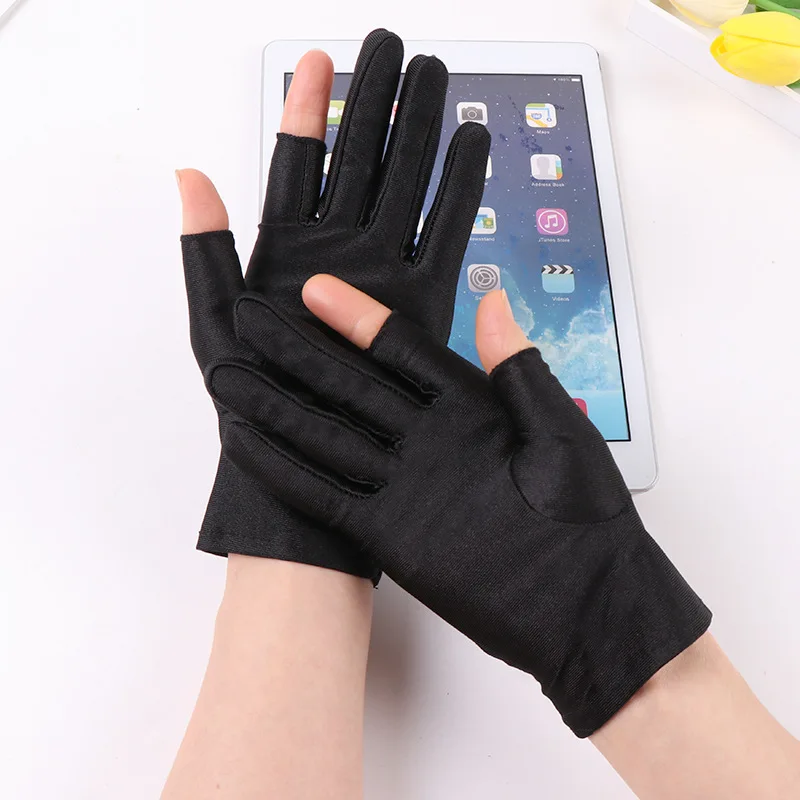 Beige Black Summer Women Gloves Outdoor Sport Breathable Thin Semi-Finger Driving Gloves Sunscreen Fingerless Elasticity Gloves