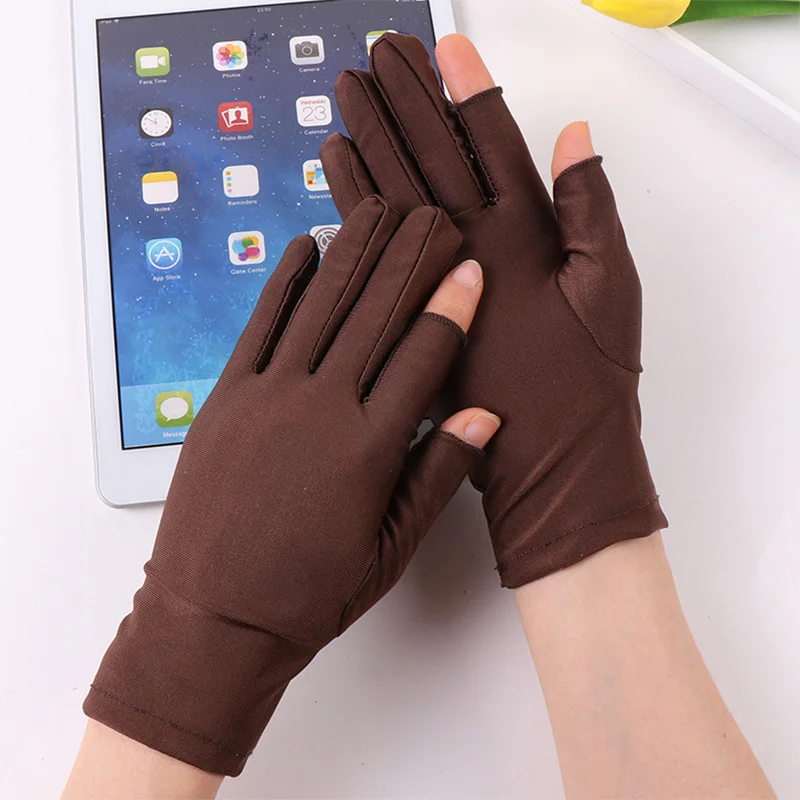 Beige Black Summer Women Gloves Outdoor Sport Breathable Thin Semi-Finger Driving Gloves Sunscreen Fingerless Elasticity Gloves