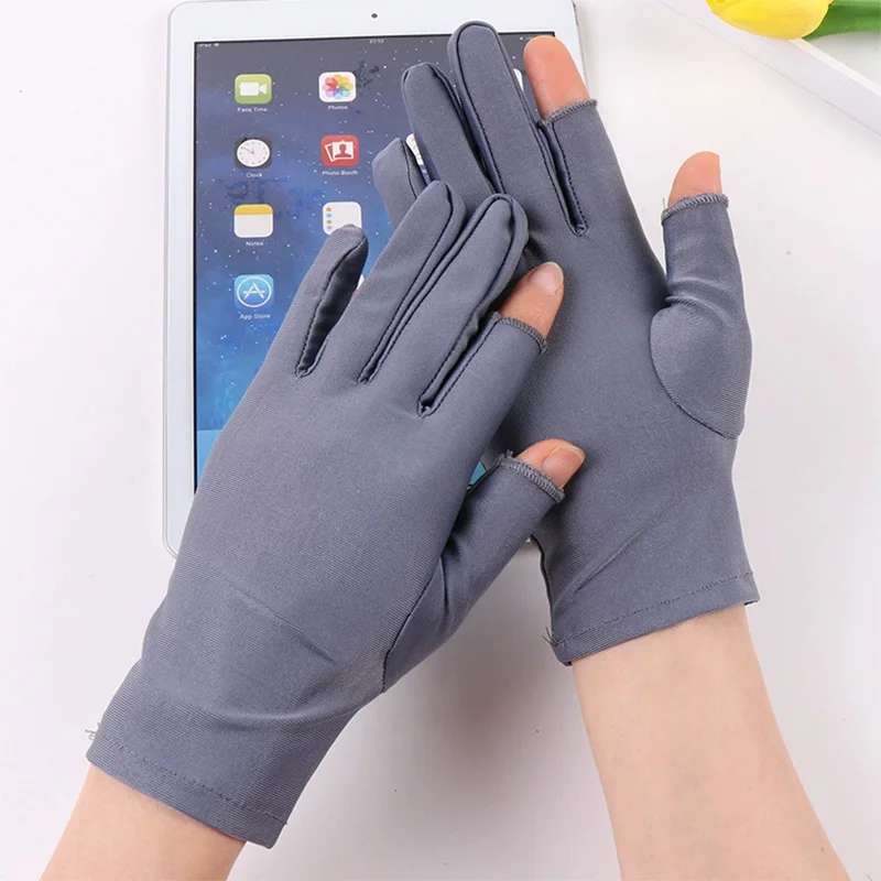 Beige Black Summer Women Gloves Outdoor Sport Breathable Thin Semi-Finger Driving Gloves Sunscreen Fingerless Elasticity Gloves