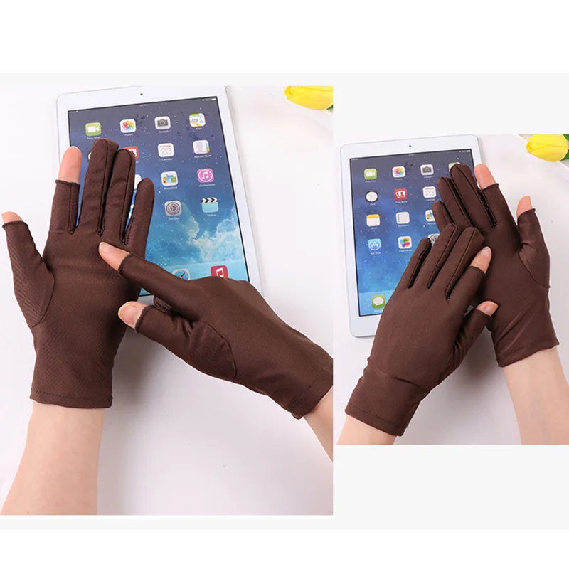 Beige Black Summer Women Gloves Outdoor Sport Breathable Thin Semi-Finger Driving Gloves Sunscreen Fingerless Elasticity Gloves