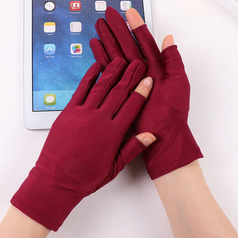 Beige Black Summer Women Gloves Outdoor Sport Breathable Thin Semi-Finger Driving Gloves Sunscreen Fingerless Elasticity Gloves