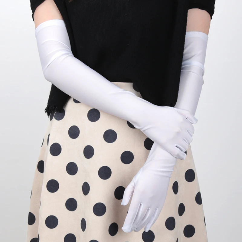 Women's Mittens Long Gloves Classic Adult Black White Red Opera/Elbow/Wrist Stretch Satin Finger Flapper Gloves Matching Costume