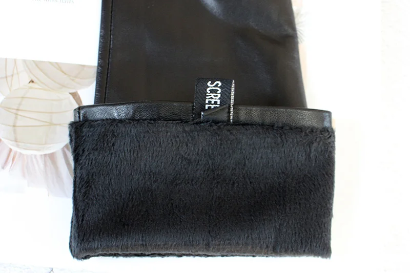 Women's 38 CM Long Fashion Color Leather Sheepskin Gloves with Velvet Lining Warm Finger Gloves for Autumn And Winter