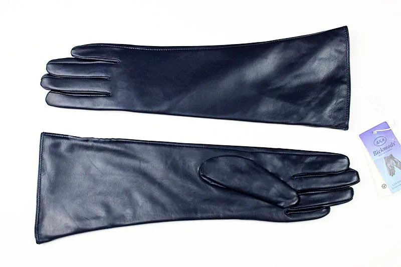 Women's 38 CM Long Fashion Color Leather Sheepskin Gloves with Velvet Lining Warm Finger Gloves for Autumn And Winter
