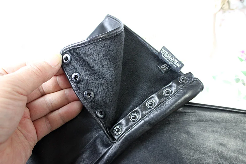 Women's 38 CM Long Fashion Color Leather Sheepskin Gloves with Velvet Lining Warm Finger Gloves for Autumn And Winter
