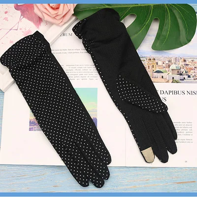 2025 New Fashion Women's Sun Protection Gloves Ladies Summer Cotton Dot Breathable Non-slip Touch Screen Driving Gloves