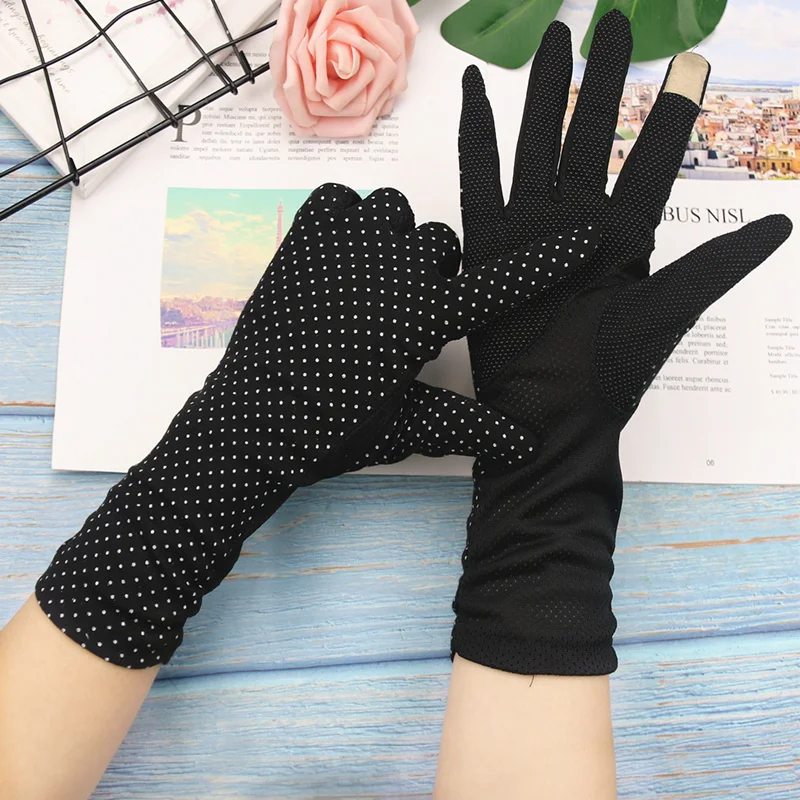 2025 New Fashion Women's Sun Protection Gloves Ladies Summer Cotton Dot Breathable Non-slip Touch Screen Driving Gloves