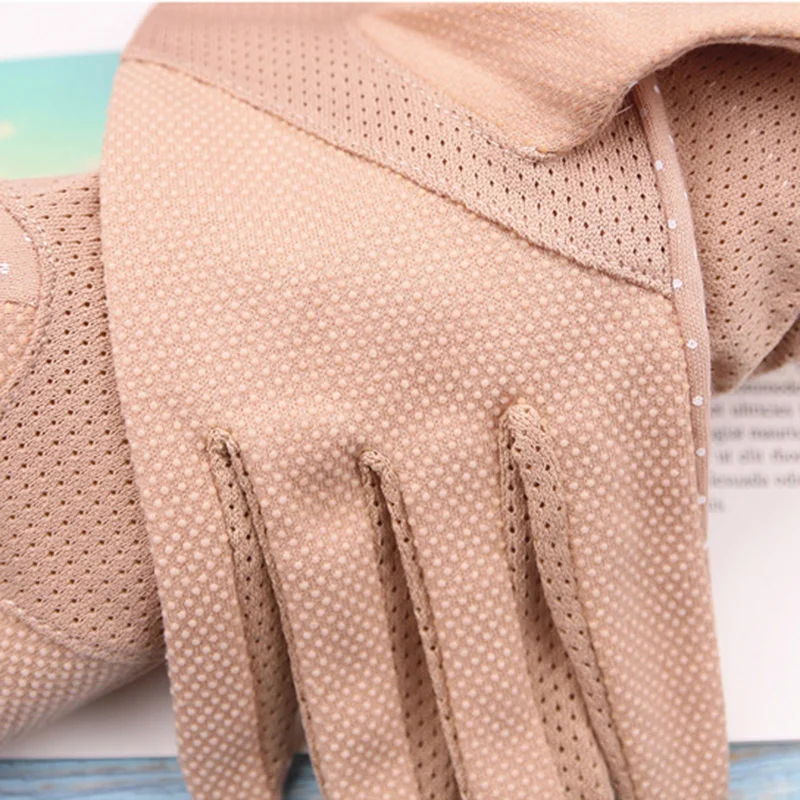 2025 New Fashion Women's Sun Protection Gloves Ladies Summer Cotton Dot Breathable Non-slip Touch Screen Driving Gloves