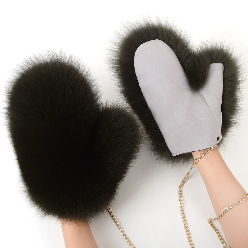 Hot Sale Winter Women Natural Real Fox Fur Gloves Warm 100% Genuine Fox Fur Mittens Girl Fashion Luxury Real Fox Fur Glove