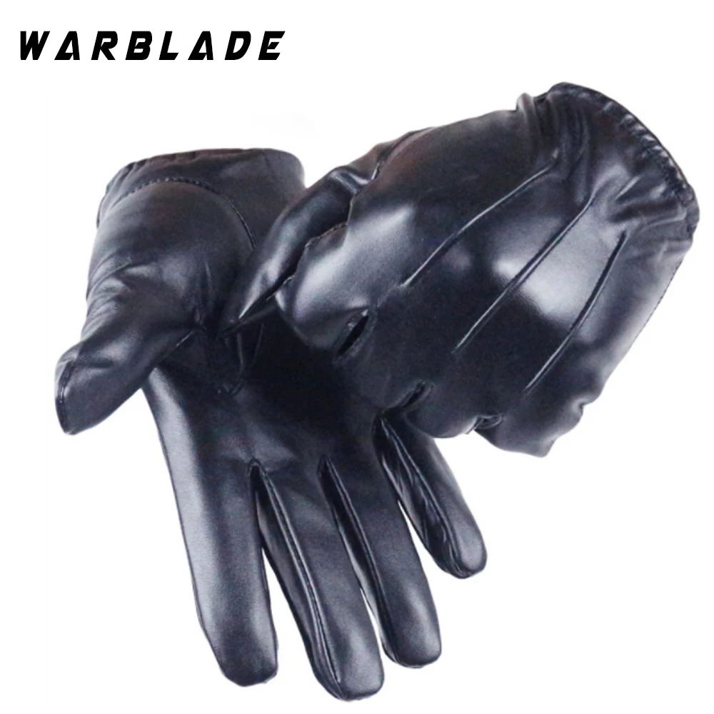 Fashion Men Women Winter PU Leather Gloves Luxurious Cashmere Warm Driving Gloves Black Touch Screen Waterproof Gloves Mittens
