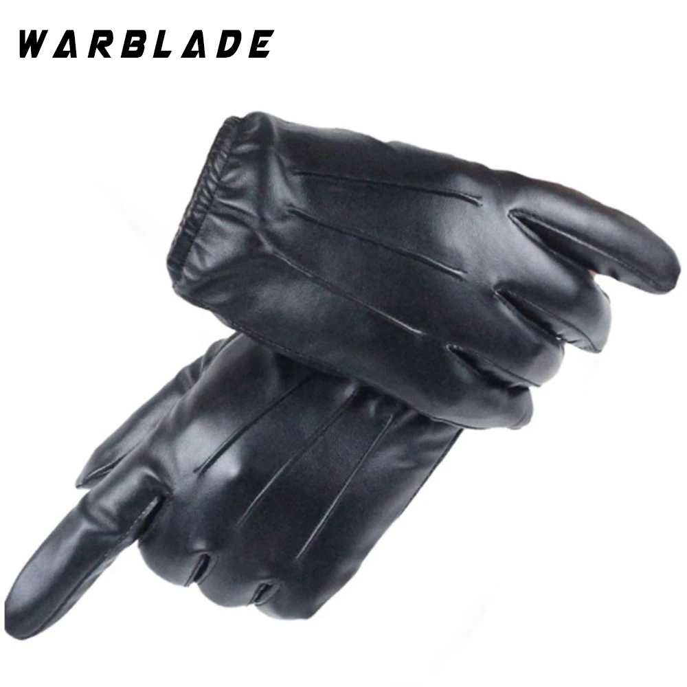 Fashion Men Women Winter PU Leather Gloves Luxurious Cashmere Warm Driving Gloves Black Touch Screen Waterproof Gloves Mittens
