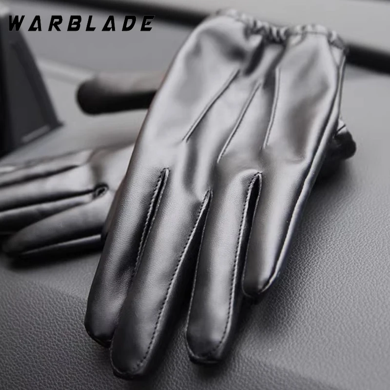 Fashion Men Women Winter PU Leather Gloves Luxurious Cashmere Warm Driving Gloves Black Touch Screen Waterproof Gloves Mittens
