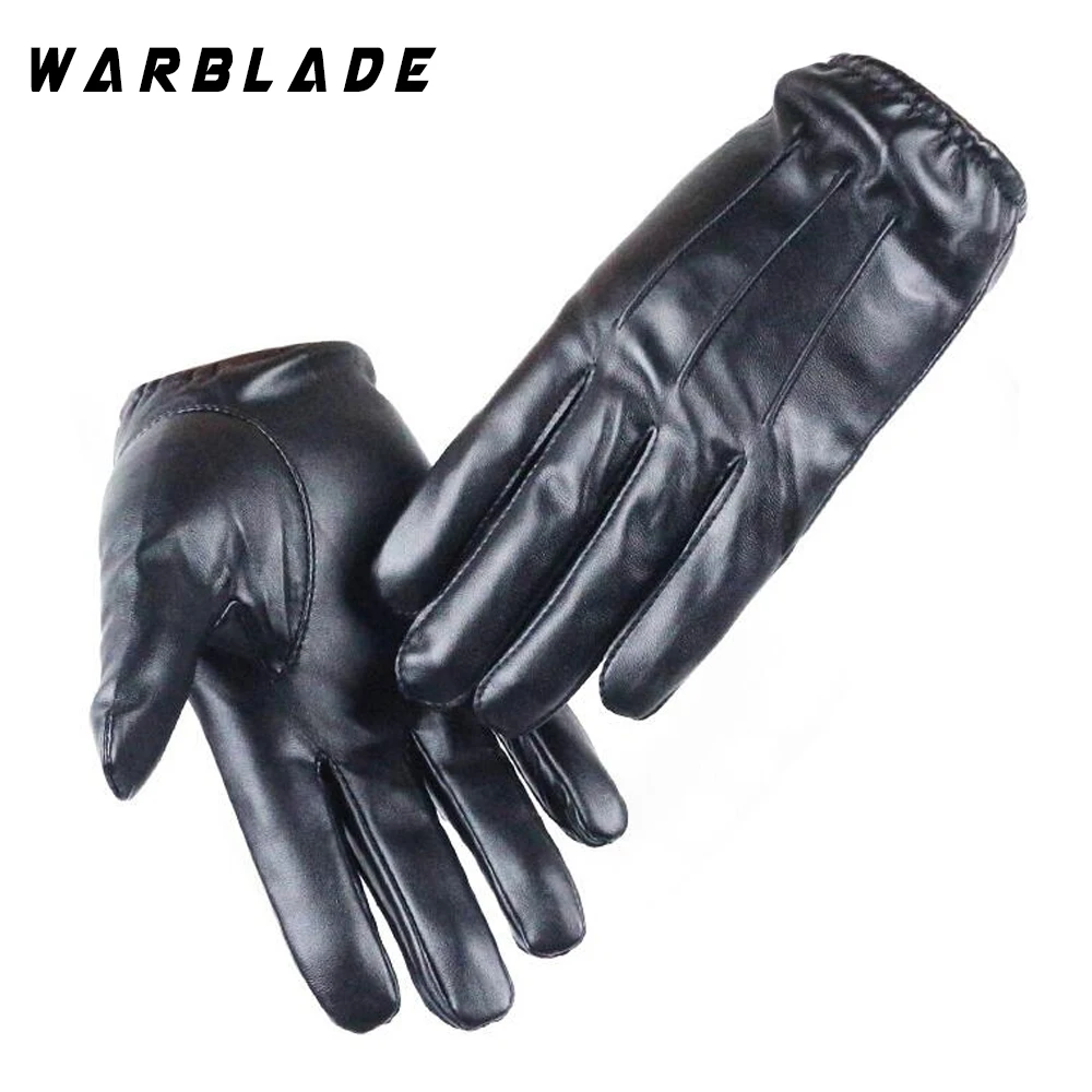 Fashion Men Women Winter PU Leather Gloves Luxurious Cashmere Warm Driving Gloves Black Touch Screen Waterproof Gloves Mittens