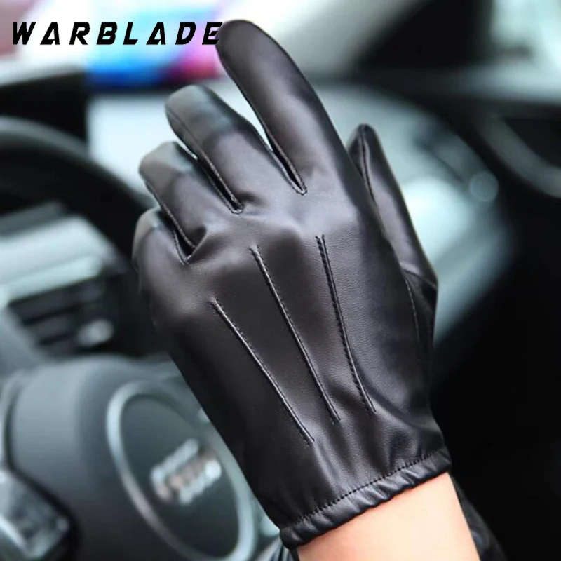 Fashion Men Women Winter PU Leather Gloves Luxurious Cashmere Warm Driving Gloves Black Touch Screen Waterproof Gloves Mittens