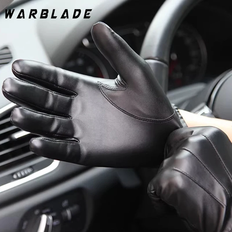 Fashion Men Women Winter PU Leather Gloves Luxurious Cashmere Warm Driving Gloves Black Touch Screen Waterproof Gloves Mittens