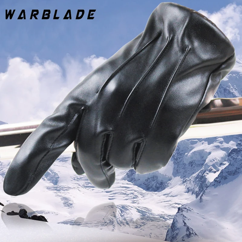 Fashion Men Women Winter PU Leather Gloves Luxurious Cashmere Warm Driving Gloves Black Touch Screen Waterproof Gloves Mittens