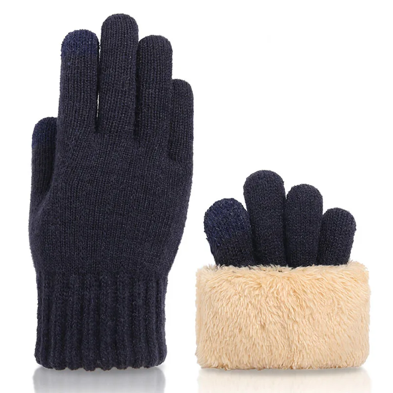 Men's Autumn Winter Touch Screen Knitted Gloves Outdoor Sports Cycling Plus Velvet Double Layer Thicke Driving Warm Mittens S310