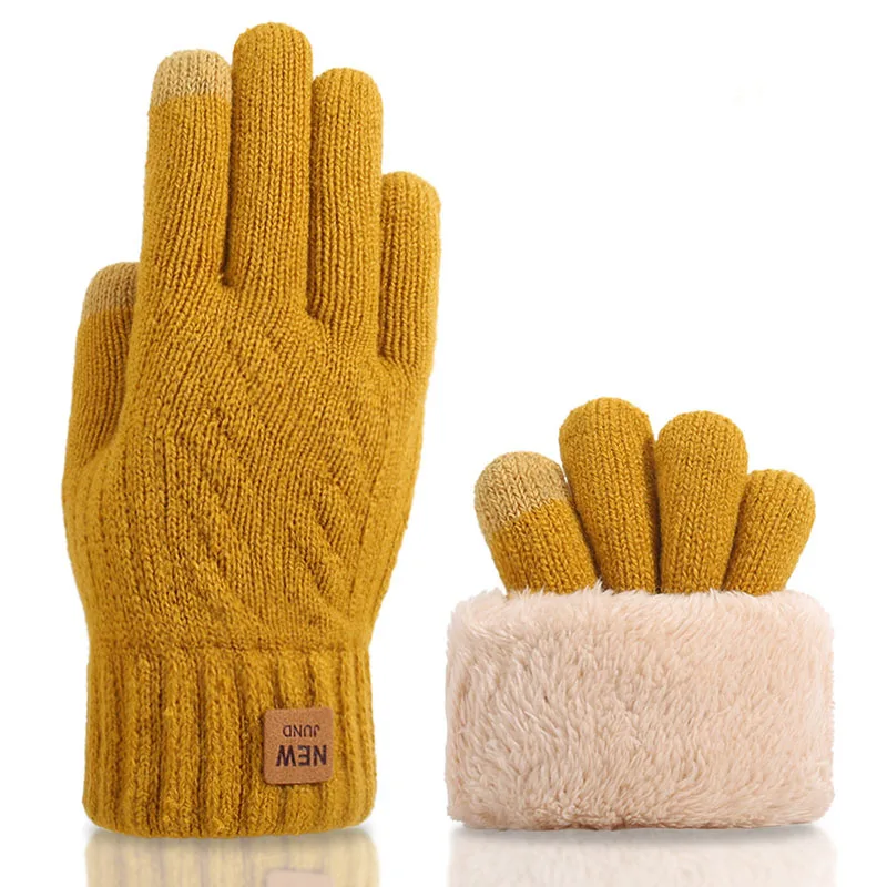 Men's Autumn Winter Touch Screen Knitted Gloves Outdoor Sports Cycling Plus Velvet Double Layer Thicke Driving Warm Mittens S310