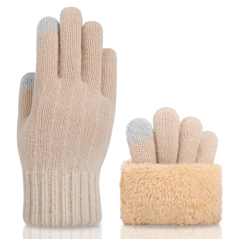 Men's Autumn Winter Touch Screen Knitted Gloves Outdoor Sports Cycling Plus Velvet Double Layer Thicke Driving Warm Mittens S310