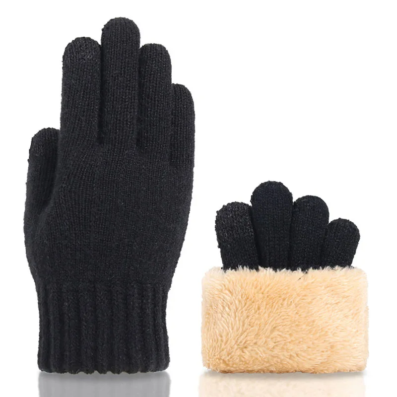Men's Autumn Winter Touch Screen Knitted Gloves Outdoor Sports Cycling Plus Velvet Double Layer Thicke Driving Warm Mittens S310