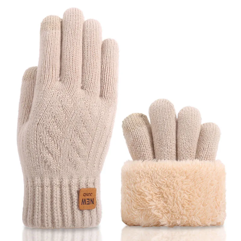 Men's Autumn Winter Touch Screen Knitted Gloves Outdoor Sports Cycling Plus Velvet Double Layer Thicke Driving Warm Mittens S310