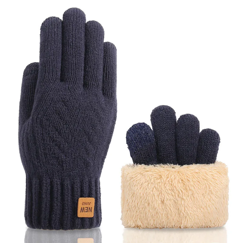 Men's Autumn Winter Touch Screen Knitted Gloves Outdoor Sports Cycling Plus Velvet Double Layer Thicke Driving Warm Mittens S310