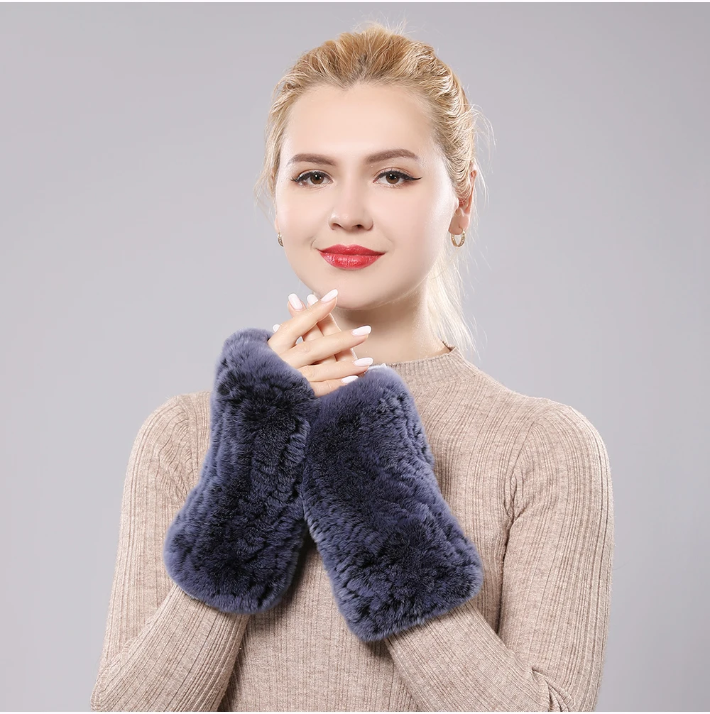 New Arrival Female Natural Rabbit Fur Gloves Knitted Warm Real Rex Rabbit Fur Mittens Women Winter Outdoor Rex Rabbit Fur Gloves