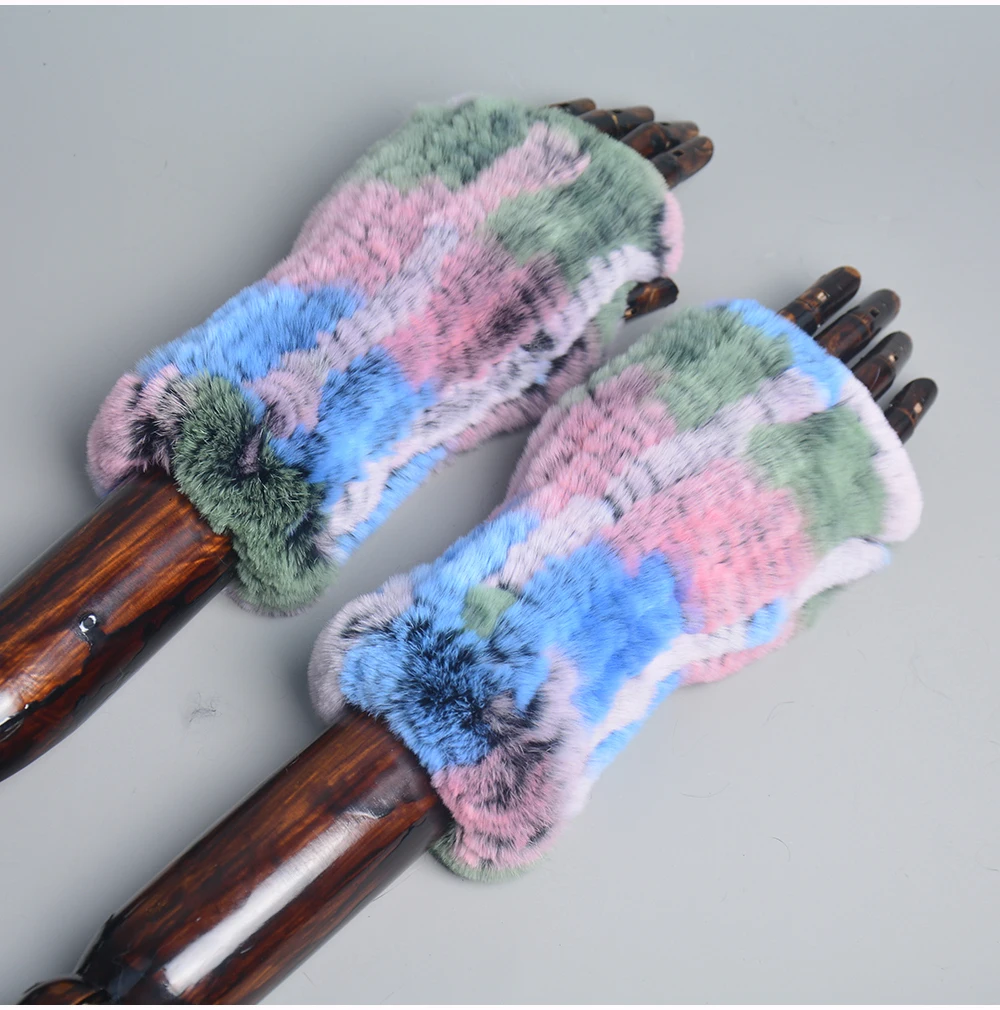 New Arrival Female Natural Rabbit Fur Gloves Knitted Warm Real Rex Rabbit Fur Mittens Women Winter Outdoor Rex Rabbit Fur Gloves