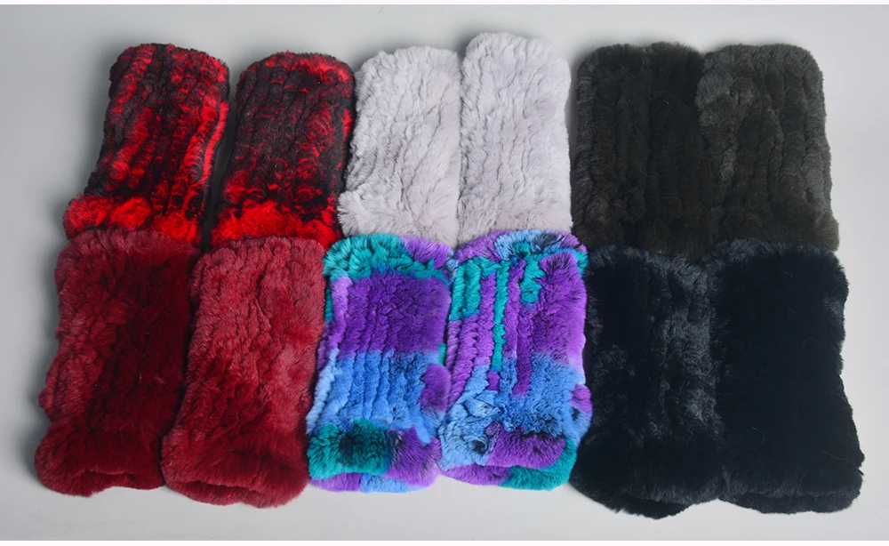 New Arrival Female Natural Rabbit Fur Gloves Knitted Warm Real Rex Rabbit Fur Mittens Women Winter Outdoor Rex Rabbit Fur Gloves