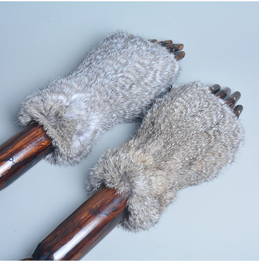 New Arrival Female Natural Rabbit Fur Gloves Knitted Warm Real Rex Rabbit Fur Mittens Women Winter Outdoor Rex Rabbit Fur Gloves
