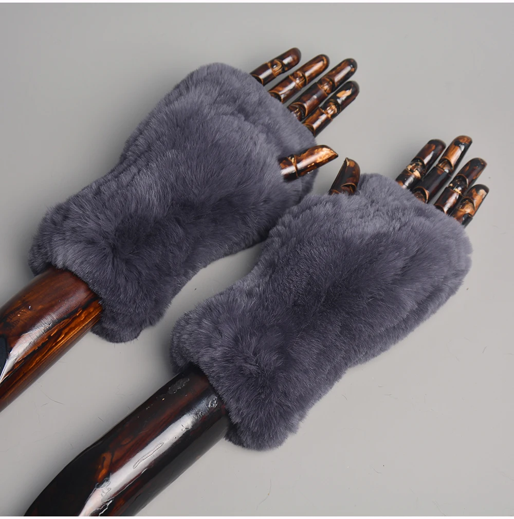 New Arrival Female Natural Rabbit Fur Gloves Knitted Warm Real Rex Rabbit Fur Mittens Women Winter Outdoor Rex Rabbit Fur Gloves