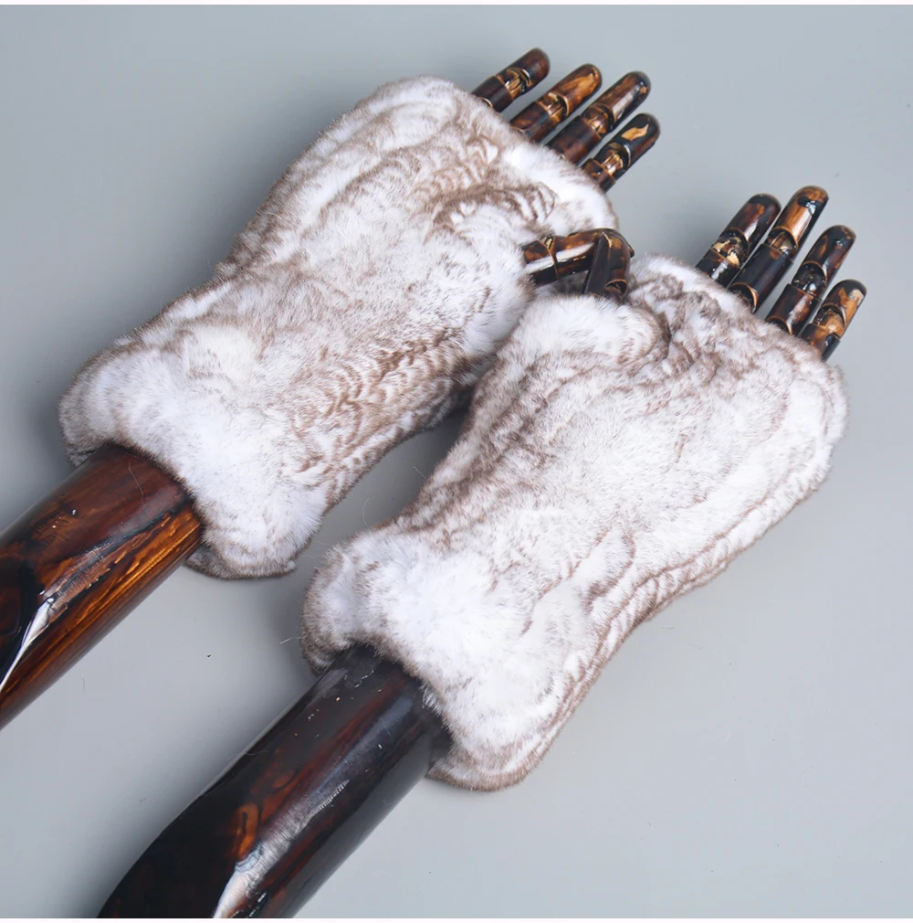 New Arrival Female Natural Rabbit Fur Gloves Knitted Warm Real Rex Rabbit Fur Mittens Women Winter Outdoor Rex Rabbit Fur Gloves