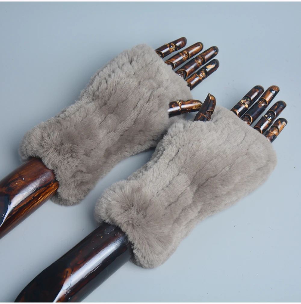 New Arrival Female Natural Rabbit Fur Gloves Knitted Warm Real Rex Rabbit Fur Mittens Women Winter Outdoor Rex Rabbit Fur Gloves