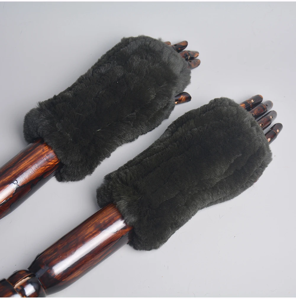 New Arrival Female Natural Rabbit Fur Gloves Knitted Warm Real Rex Rabbit Fur Mittens Women Winter Outdoor Rex Rabbit Fur Gloves
