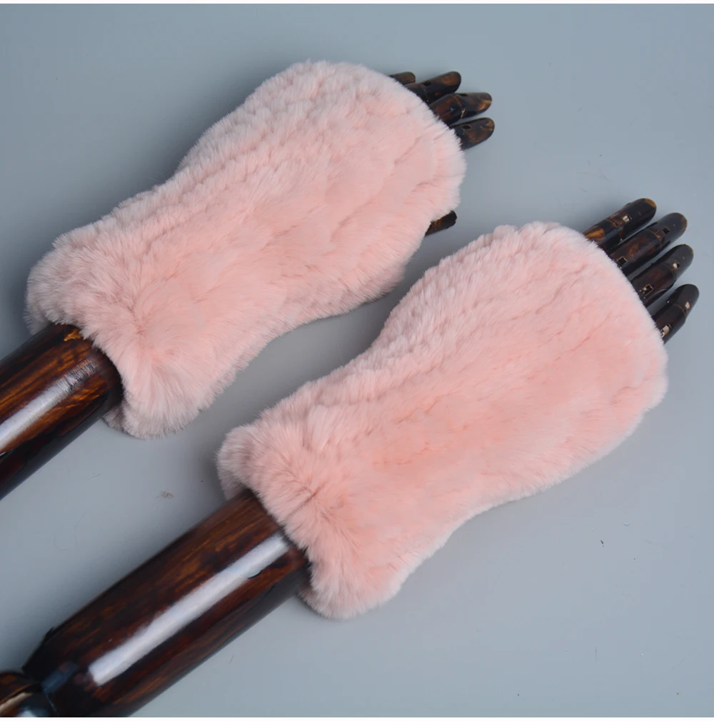 New Arrival Female Natural Rabbit Fur Gloves Knitted Warm Real Rex Rabbit Fur Mittens Women Winter Outdoor Rex Rabbit Fur Gloves