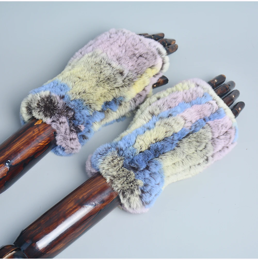 New Arrival Female Natural Rabbit Fur Gloves Knitted Warm Real Rex Rabbit Fur Mittens Women Winter Outdoor Rex Rabbit Fur Gloves