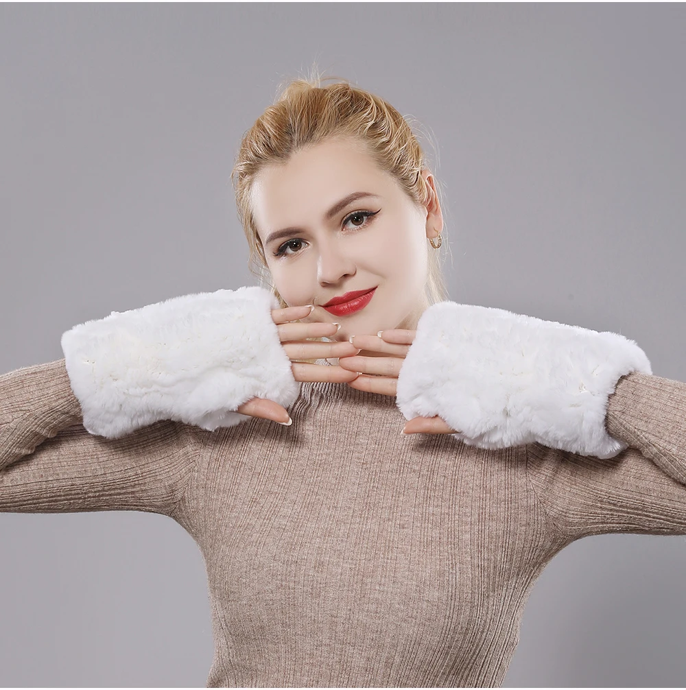 New Arrival Female Natural Rabbit Fur Gloves Knitted Warm Real Rex Rabbit Fur Mittens Women Winter Outdoor Rex Rabbit Fur Gloves