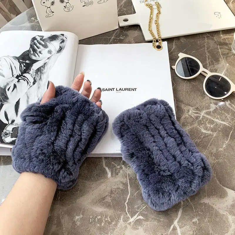 New Arrival Female Natural Rabbit Fur Gloves Knitted Warm Real Rex Rabbit Fur Mittens Women Winter Outdoor Rex Rabbit Fur Gloves