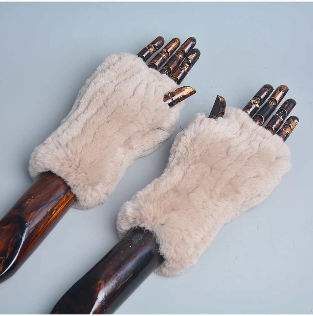 New Arrival Female Natural Rabbit Fur Gloves Knitted Warm Real Rex Rabbit Fur Mittens Women Winter Outdoor Rex Rabbit Fur Gloves