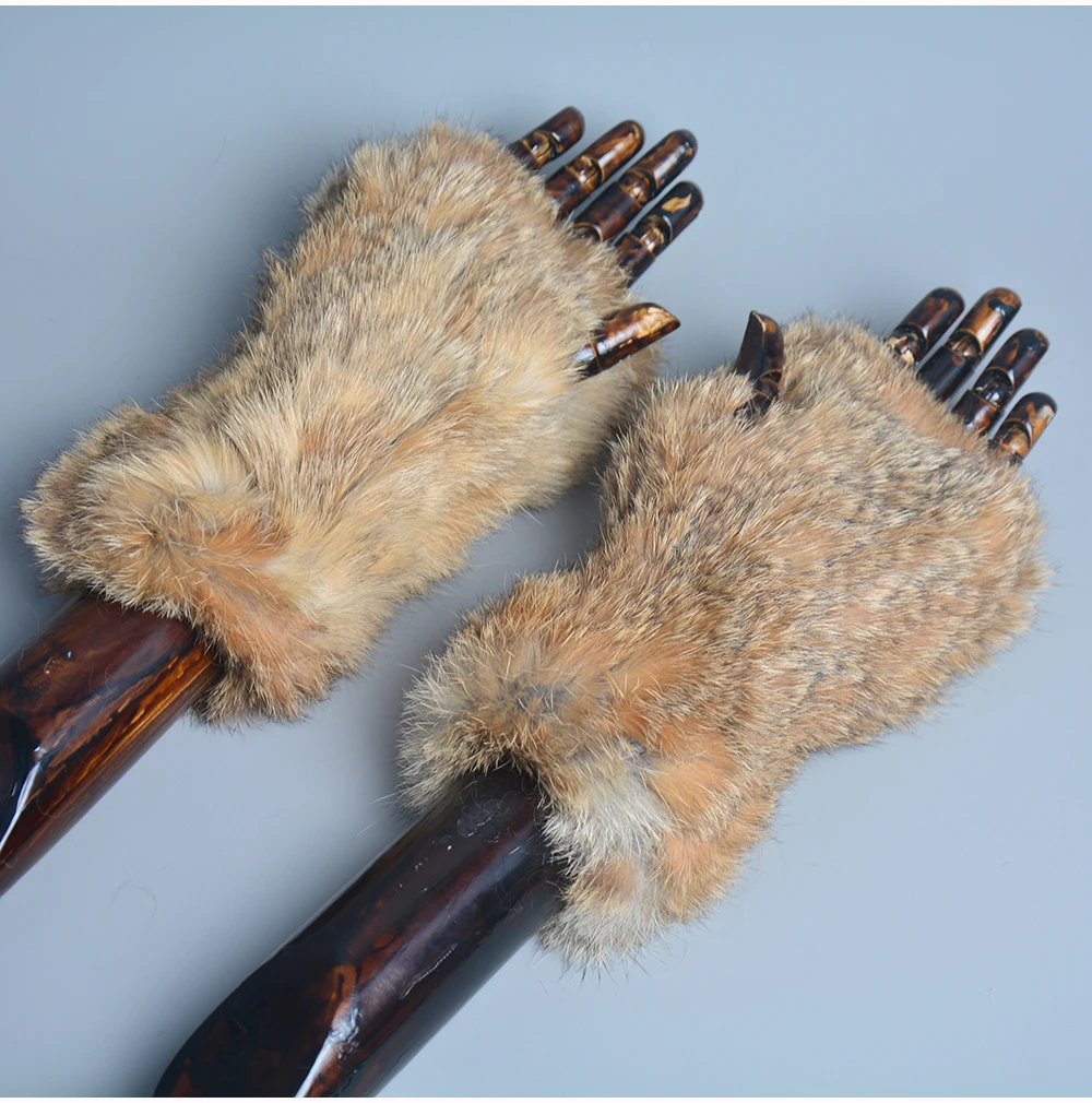 New Arrival Female Natural Rabbit Fur Gloves Knitted Warm Real Rex Rabbit Fur Mittens Women Winter Outdoor Rex Rabbit Fur Gloves
