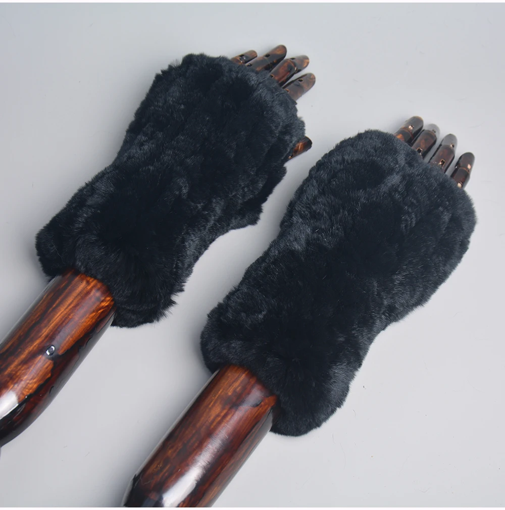 New Arrival Female Natural Rabbit Fur Gloves Knitted Warm Real Rex Rabbit Fur Mittens Women Winter Outdoor Rex Rabbit Fur Gloves