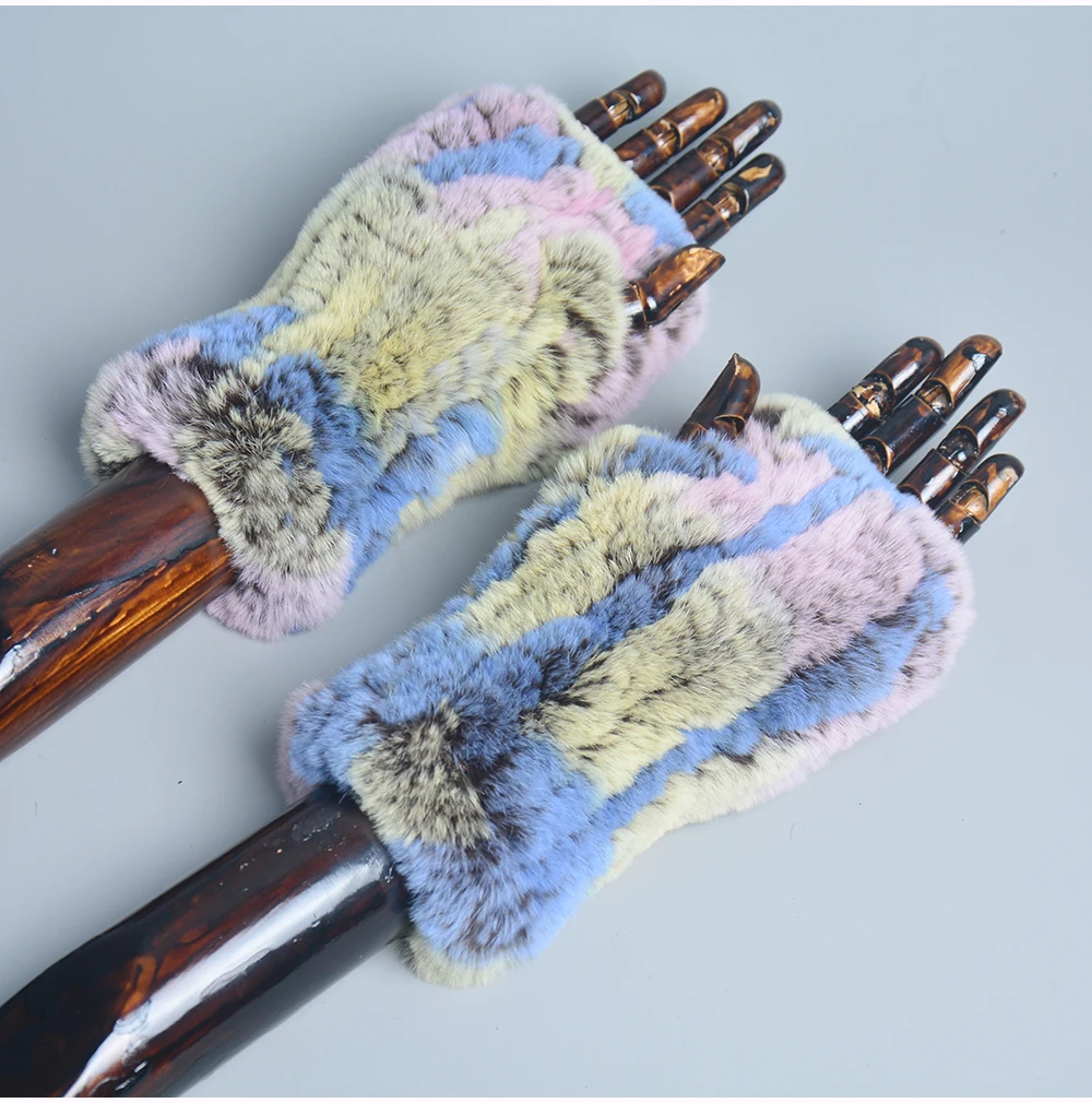 New Arrival Female Natural Rabbit Fur Gloves Knitted Warm Real Rex Rabbit Fur Mittens Women Winter Outdoor Rex Rabbit Fur Gloves